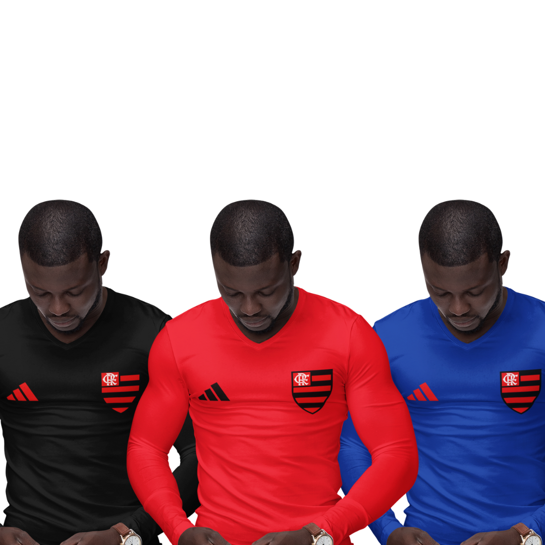Kit 3 Camisas Térmicas Masculinas Tecido Ice Malha Fria com Proteção UV Fator 50+ Flamengo